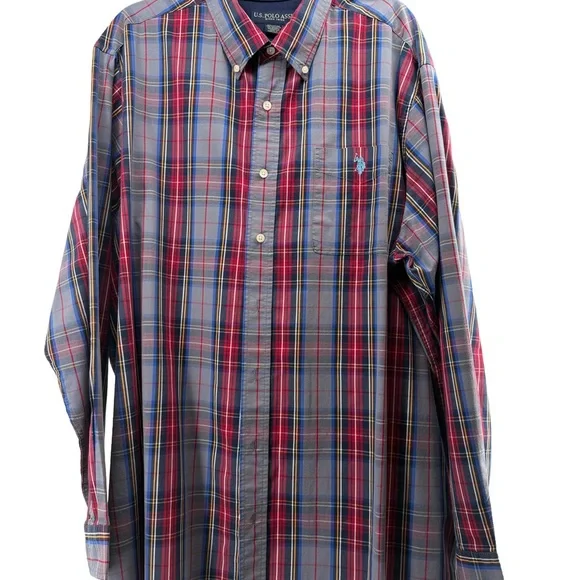 U.S. Polo Assn. Men's Red Plaid Long sleeve Shirt Men’s XXLT - Picture 2 of 8
